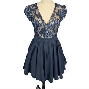 Chi Chi London Navy/White Skater Mini Dress W Lace Crossover Top. 10. NWT